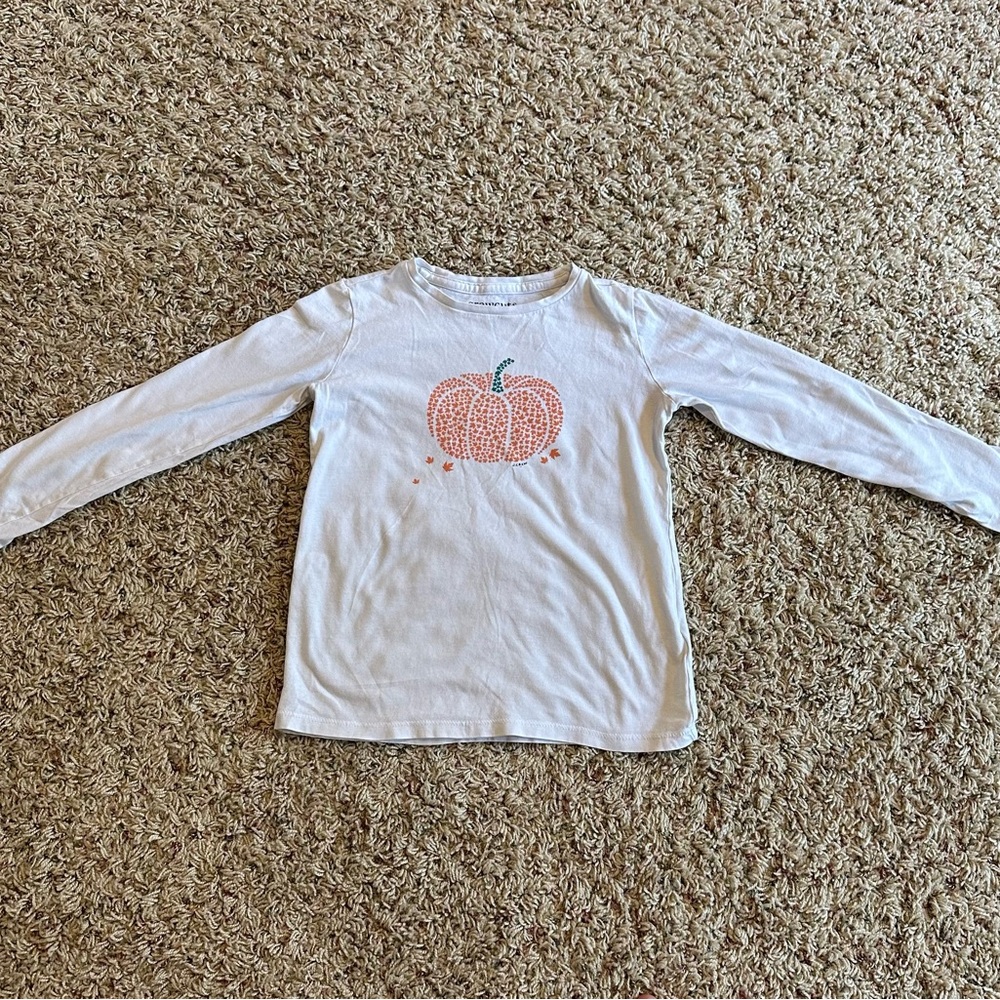 Crewcuts White and Orange Long Sleeve Tee with Pumpkin Graphic